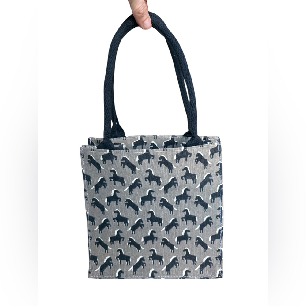 NWOT Stylish Gray Horse Print canvas Tote Bag, small/medium.